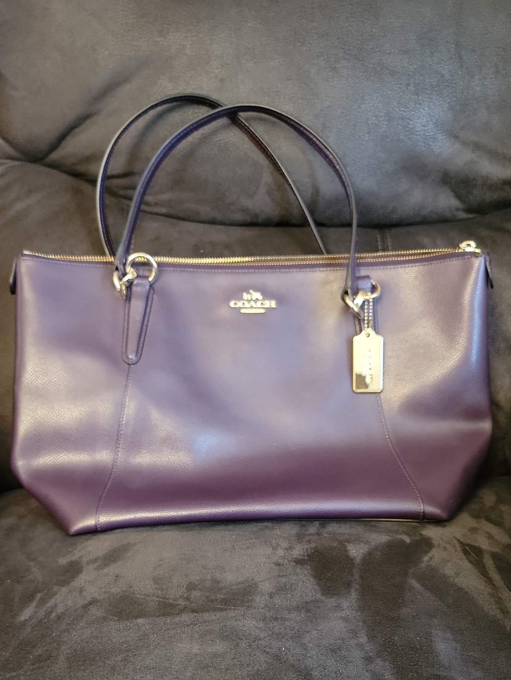 Coach Ava Plum Leather Tote with Gold Hardware Handbag